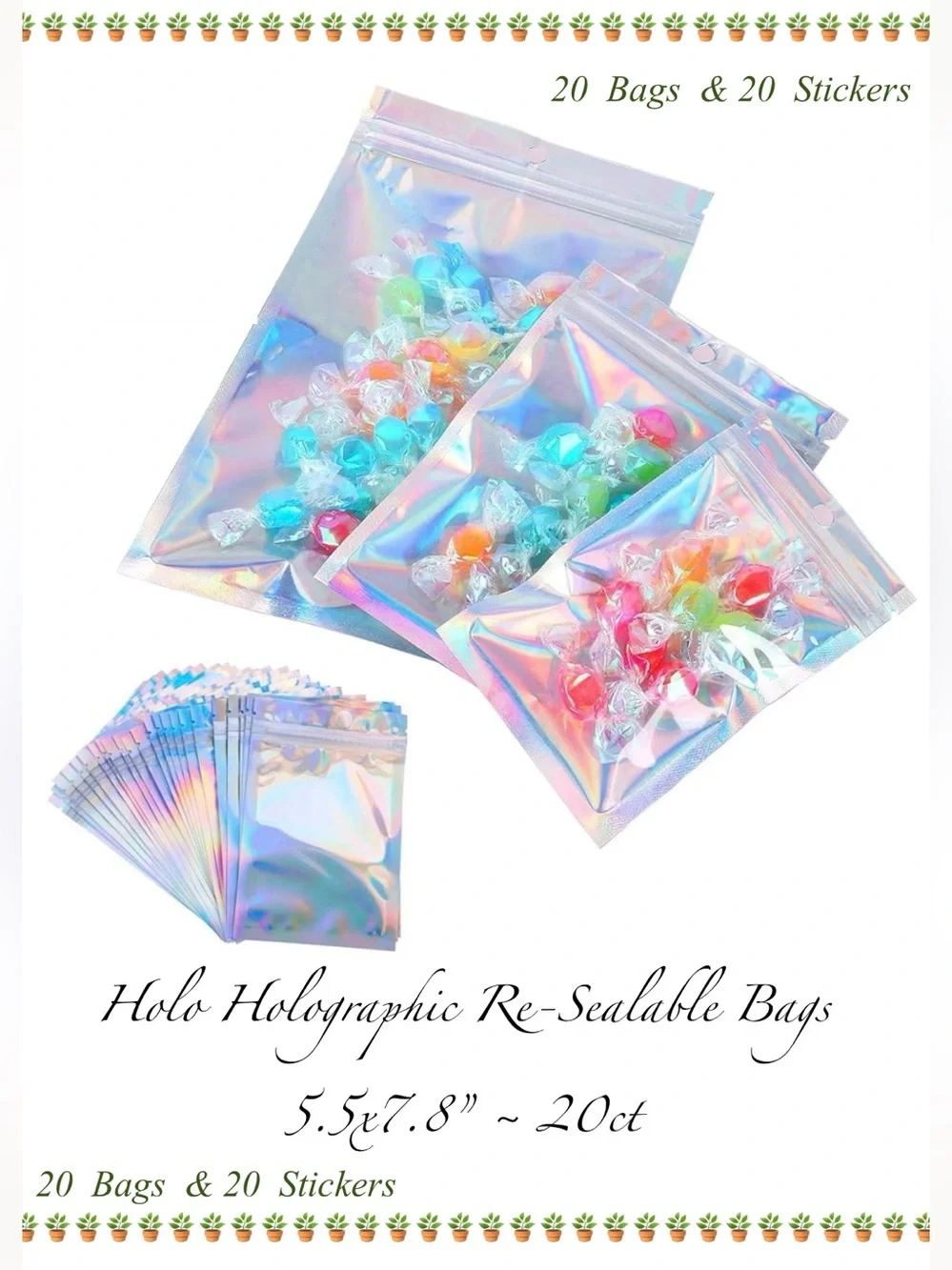 Holographic Re-Sealable Bags 5.5x7.8” 20ct 🌿🆕🌿Free Thank you stickers w/purchase